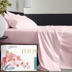 Carressa Linen 1000 Thread Count 100% Long Staple Soft Egyptian Cotton Sheet Set, 4 Piece Set, California King Sheets, Upto 16" Deep Pocket, Smooth & Soft Sateen Weave, Luxury Bedding, Blush