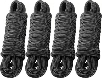 PACTHSD 4 Pack 3/4" x 25' Dock Lines - Marine Grade Nylon Boat Rope with 15" Loop for Docking and Mooring - Double Braided Boat Lines, High Strength, Easy Handling, Fray Resistant, Heavy Duty - Black