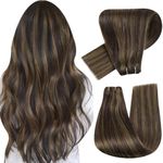 Hetto Weft Hair Extensions Human Hair Sew in Human Hair Weft Bundles Human Hair Sew in Bundle #2/8 Ash Brown Highlight Darkest Brown 80g 14 Inch