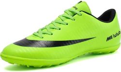 luluboy Men's Soccer Cleats Football Shoes Non-Slip Spikes Lace-Up Indoor TF Turf Futsal Running Sports Athletic Sneaker, 1 Green, 6.5 UK
