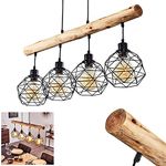 Bacabal Pendant Light, Elongated Hanging Light Made of Metal/Wood in Black/Brown, 4-Flame, 4 x E27, max. Height 119 cm, Hanging Light with Lattice Look in Retro/Vintage Design, Bulbs not Included