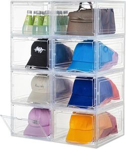 Attelite Upgrade Harder Solid Plastic Hat Organizer for Baseball Caps, 8 Pack Stackable Hat Storage Box, Hat Holder With Clear Magnetic Door, Hat Rack, Stylish Hat Display(XL-Clear)