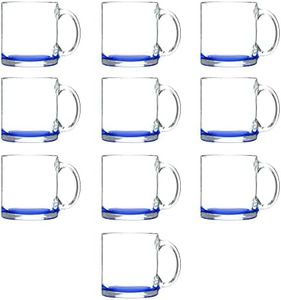 Libbey Clear Glass Coffee Mugs 13 oz. Set of 10, Bulk Pack - Perfect for Coffee, Tea, Espresso, Hot Cocoa, Other Beverages - Blue