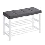 SONGMICS Bench, 3-Tier Shoe Rack for Entryway, Storage Organiser with Foam Padded Seat, Linen, Metal Frame, for Living Room, Hallway, 31 x 81 x 49 cm, White and Grey LBS057W03