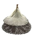 Wedding Cape Veils for Brides Tulle Ivory Cathedral Length Floral Appliques with Pin