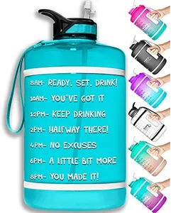 NatureWorks HydroMATE Gallon Water Bottle with Straw BPA FREE Leak Proof Reusable Water Bottle with Times to Drink Marked Hourly 128 oz