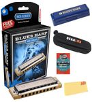 Hohner 532 Blues Harp MS Harmonica - Key of C Bundle with Zip Case, Harmonica Beginner Manual, and Austin Bazaar Polishing Cloth