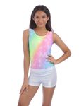 IKAANYA Girls/Women Combo - Sleeveless Leotard and matching shorts - Ideal for Gymnastics, Dance, Yoga, Acrobatics or Performance (Multi Colour+Silver, 10-11 Years)