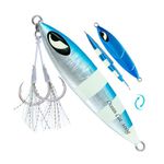 OCEAN CAT Slow Pitch Jig Flat Fall Jigging Fishing Lures Vertical Jigs Jigging Baits with Assist Slow Pitch Jig Hook for Saltwater Fishing 60G/100G/150G/200G/250G (100G, Style-1: Blue&Silver Color)