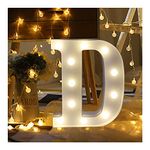 Hotsellhome LED Alphabet Letter Lights Light Up Warm White Night Light Plastic Letters Numbers Standing for Home Party Bar Wedding Festival Birthday Decorations Xmas Gifts (D)