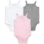 Burt's Bees Baby baby-girls Bodysuits, 3-pack Long & Short-sleeve One-pieces, 100% Organic Cotton, White/Pink/Grey Camis, 12 Months