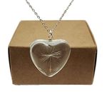 Dandelion Make a Wish Real Flowers Big Heart Love Glass Pendant 925 Sterling Silver Necklace for Women Handmade