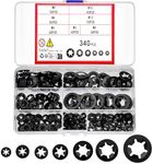 wugongshan 340 Pcs Internal Tooth Starlock Locking Washers, Push On Speed Clips Fasteners Washers Assortment Kit, Quick Speed 65Mn Black Clips Lock Washers - M3, M4/M5/M6/M8/M10/M12