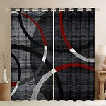 Castle Fairy Red Black Gray Curtains for Boys Bedroom,Kids Circle Line Room Decor Curtain 42W x 90L Inches,Teens Modern Simple Style Window Treatments Drapes with Grommets 2 Panels Set