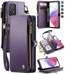 Defencase Samsung Galaxy A53 5G Case, RFID Blocking Galaxy A53 5G Phone Case Wallet for Women Men, Durable PU Leather Magnetic Flip Strap Zipper Card Holder Wallet Case for Samsung A53 5G, Purple
