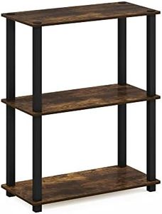 Furinno Turn-S-Tube 3-Tier Compact Multipurpose Shelf Display Rack with Square Tube, Amber Pine/Black