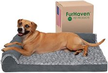 FurHaven Pet Dog Bed | Deluxe Cooling Gel Memory Foam Orthopedic Faux Fur & Suede L-Shaped Lounge Pet Bed for Dogs & Cats, Stone Gray, Large