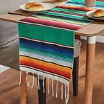 MEETOZ Mexican Table Runner, 35*215cm Mexican Serape Table Runner, Woven Table Runner for Mexican Party Wedding Decorations Outdoor Picnics Dining Table Birthday Parties (Green)