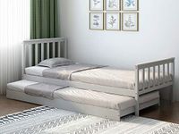 Panana Trundle Bed 3FT Single Bed Frame 2 In 1 Bed, Wooden Pull Out Bed for Kids, Grey