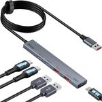 Aceele 10Gbps USB Hub 3.2 with 2 USB A & 2 USB C 3.2 Ports, USB 3.2 Splitter with 4Ft Extension Long Cable Cords, Aliuminum Multiple USB Extender for Laptop, PC, PS4/5, Hard Drive and More