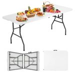 Folding Table 6FT Portable Plastic Camping Table Foldable Table Light weight Plastic Dining Table Indoor Outdoor for Camping, Picnic BBQ Kitchen Wedding and Party,（White） 71''L x 29 ''Wx 29''H