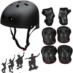 Besmall Skateboard/Skate Helmet with Protective Gear Knee Pads Elbow Pads Wrist Guards for Age 18+ Youth Adults BMX/Skateboard/Bike, for Head Size L (57-62cm) Black