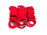 Saavi Beauty Products Seamless Thick Cotton Hair Rubber Bands, Durable Elastic Ties, Ponytail Holders, Hair Accessories for Women and Girls - Red Color (Pack of 30 Pcs)