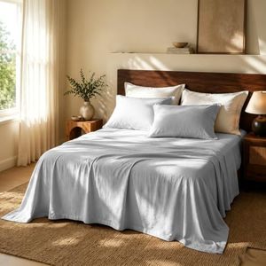 MEISHANG 100% French Linen Sheets California King,4 Pcs,18-24" Deep Pocket