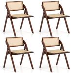 Giantex Folding Dining Chairs Set of 4, Wooden Folding Chair with Rattan Backrest & Seat, Sturdy Rubber Wood Frame, Armless Accent Chairs for Living Room, Kitchen Wedding Party, No Assembly, Brown