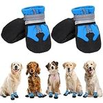 4 Pieces Dog Boots Paw Protector,Waterproof Dog Shoes with Reflective Straps,Adjustable Washable Non-Slip Dog Shoes,Dog Boots for Injured Paws,Blue Outdoor Paw Protectors Dog Shoes for Small Dogs(S)