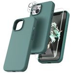 TOCOL 5 in 1 for iPhone 14 Plus Case, with 2 Pack Screen Protector + 2 Pack Camera Lens Protector, Liquid Silicone Slim Shockproof Cover [Anti-Scratch] [Drop Protection] 6.7 Inch, Midnight Green