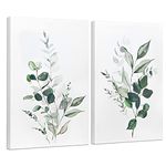 ArtbyHannah Botanical Boho Framed Canvas Wall Art Decor with Plant Tropical Sage Eucalyptus Green Leaf Art Prints for Home Bedroom Decoration, 2 Panels 16x24 inch