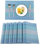 Heat-Resistant Crossweave Woven Set of 6 Placemat PVC Placemats-EXCO Kitchen Place Mats Washable PVC Table Mats Set of 6 (PVC-Blue)