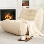 Hobestluk Bean Bag Chair Giant Bean Bag Sofa Memory Foam Bean Bag Chairs for Adults, Bean Bag Sofa Sack Faux Leather Bean Bag for Living Room Bedroom Dorm Office (Beige)