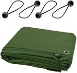 2 x 3 m Green Tarpaulin Waterproof Furniture Caravan Cover Sheet Multipurpose + 4 Bungee Balls