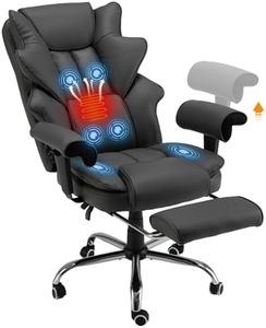 HOMREST Ergonomic Executive Office Chair with 6-Point Vibration & Heat - Reclining Managerial Chair with Adjustable Footrest and Armrests,Big and Tall Leather Home Office Desk Chairs(Black)