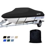 Leader Accessories Polyester Waterproof Trailerable Runabout Boat Cover Fit V-hull Tri-hull Fishing Ski Pro-style Bass Boats,Full Size (16'-18.5'L Beam width up to 94'', Black-ShoreMaster)