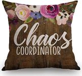 Swono Chaos Coordinator Funny Quote Farmhouse Pillow Cover 18x18 Inch Home Decor Cotton Linen Throw Pillow Case Cushion Cover for Sofa Couch