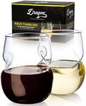 Dragon Glassware Stemless Wine Glasses, Clear Glass with Finger Indentations, Naturally Aerates Wine, Unique and Elegant Drinkware, 16 oz Capacity, Set of 2