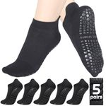 XINRUI 5 Pairs Yoga Pilates Socks for Women,Non-Slip Yoga Socks with Grips,Anti-Skid Ankle Grip Socks for Yoga Pilates Barre Dance Hospital Workout (Black)