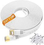 Ethernet Cable 10m Cat 7, Flat Internet Cable 10m High Speed Shielded Long Network Cable 10 meter, S/FTP 600MHz 10Gbps LAN Cable RJ45 White Gigabit Patch Cable for Router Modem Switch PS5 (10 Clips)