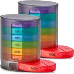 MEDca Weekly Pill Organizer, 1 Dispenser, 7 Stackable Multi-Color Compartments Four Times-a-Day - Morning, Noon, Evening, and Bedtime, Black, 2-Pack