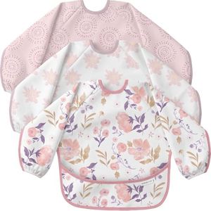 CIVARUA KIDS 3 Pack Long Sleeve baby Bibs for Eating, Waterproof Smock Bib