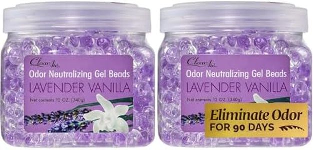 Clear Air Odor Eliminator Gel Beads - 12 oz, Pack of 2 - Air Freshener Made with Essential Oils - Eliminates Odors in Bathrooms, Cars, Boats, RVs & Pet Areas - Lavender Vanilla Scent