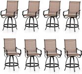 MFSTUDIO Outdoor Bar Stool, Patio Counter Height Sling Fabric Bar Chairs Set of 8, All-Weather Resistant, Brown…