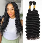 Ainimiu 18inch Human Braiding Hair 2 Bundle 100g Deep Wave Bulk Human Hair for Braiding Bulk Curly Human Hair for Boho Braids Human Hair Extensions Natural Color