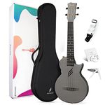 Enya Tenor Ukulele 26 Inch Carbon Fiber Cutaway Travel Ukelele for Adult with Beginner Bundle Kit Including Case, Strap, Capo and Strings(Nova U Pro Black)