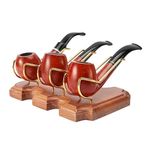 ReignSword Wooden Tobacco Pipe Stand Holder with 3 Display Metal Slots, Family Home Pipe Accessories for Tobacco