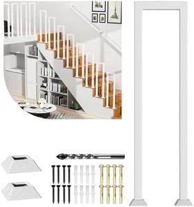 ACQUAN Stair Guardrail, Indoor & Outdoor Step Handrail, Porch Handrail and Deck Fence, White Metal Staircase Railing, with Decorative Cover (37IN/94CM)