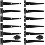 SEUNMUK 12 Pack 6 Inch T Strap Heavy Duty Barn Door Hinges with 72 Mounting Screws, Black Barn Gate Hinges for Fence, Cabinet, Shutter, Gate, Shed